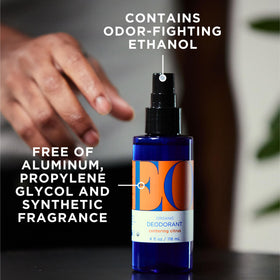 EO Citrus Deodorant Spray label shows essential oil blend for focus