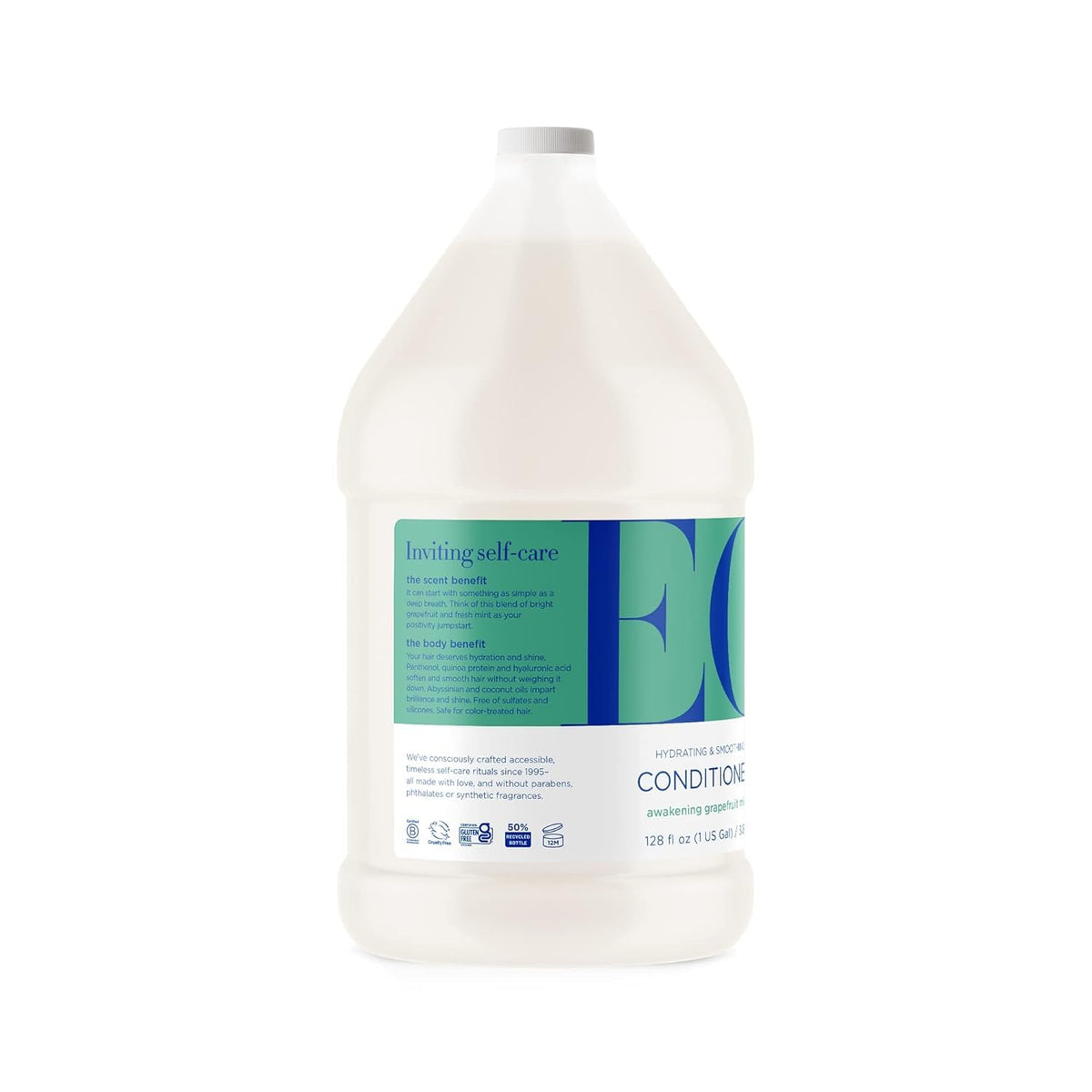 EO Grapefruit Mint Conditioner label highlights natural extracts and sustainable manufacturing.