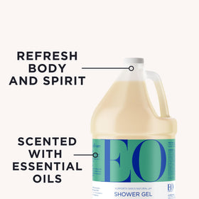 Pouring EO Grapefruit and Mint shower gel for a clean, refill experience.