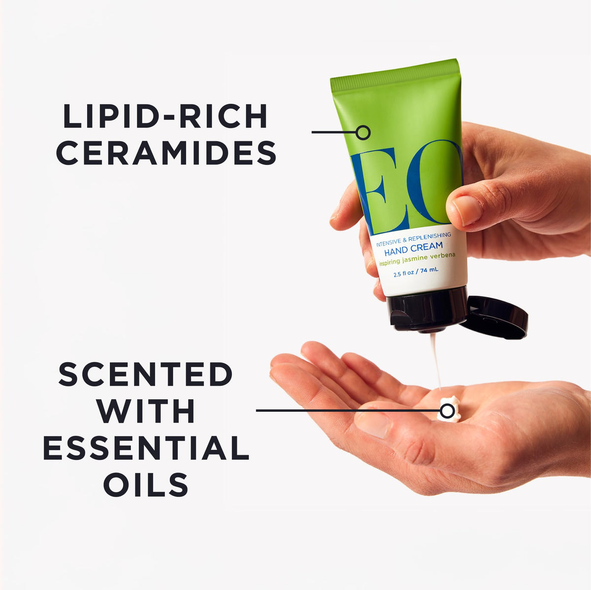 EO Hand Cream Jasmine Verbena texture closeup highlights rich fast-absorbing formula