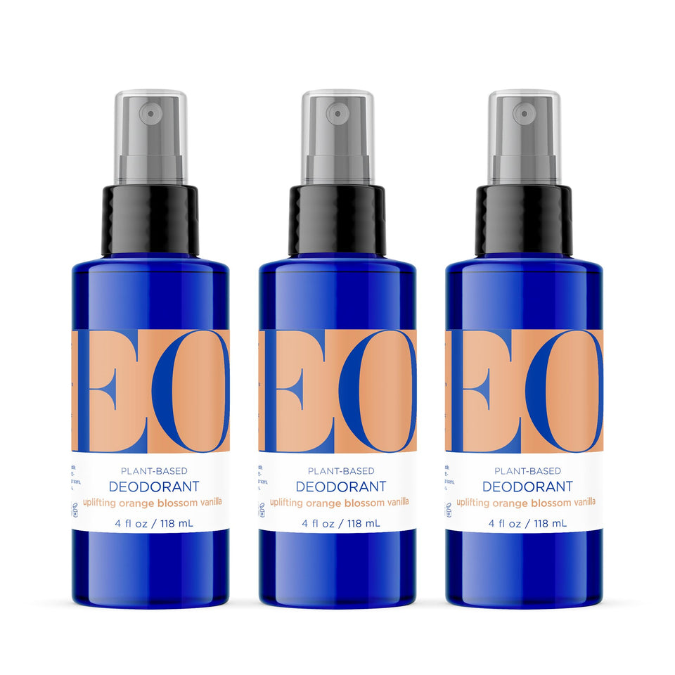 EO Orange Blossom Vanilla deodorant spray bottle for all-day freshness.