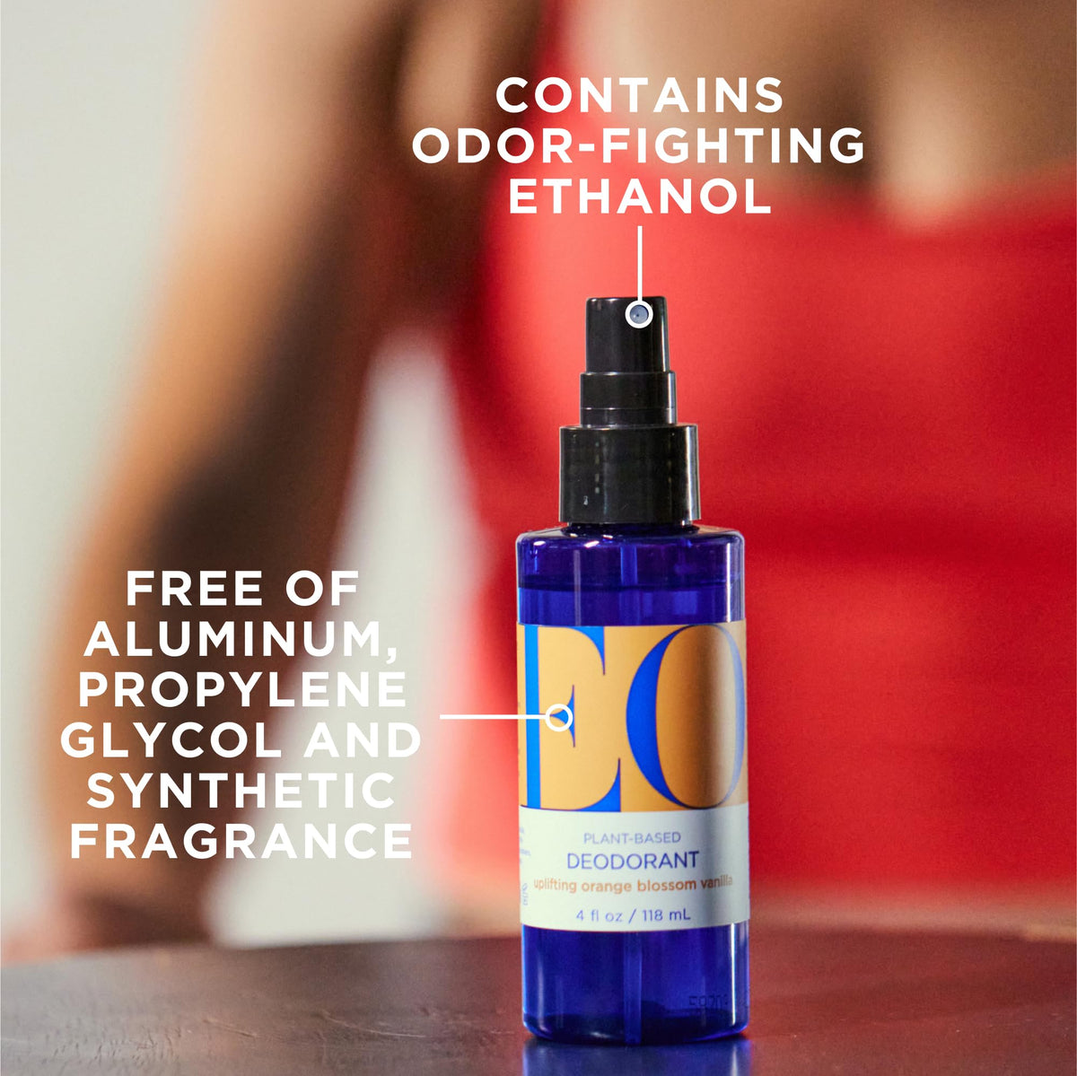 EO Orange Blossom Vanilla deodorant spray dispenses for easy reapplication.