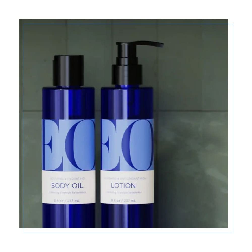 Lifestyle shot of morning routine with EO shower gel