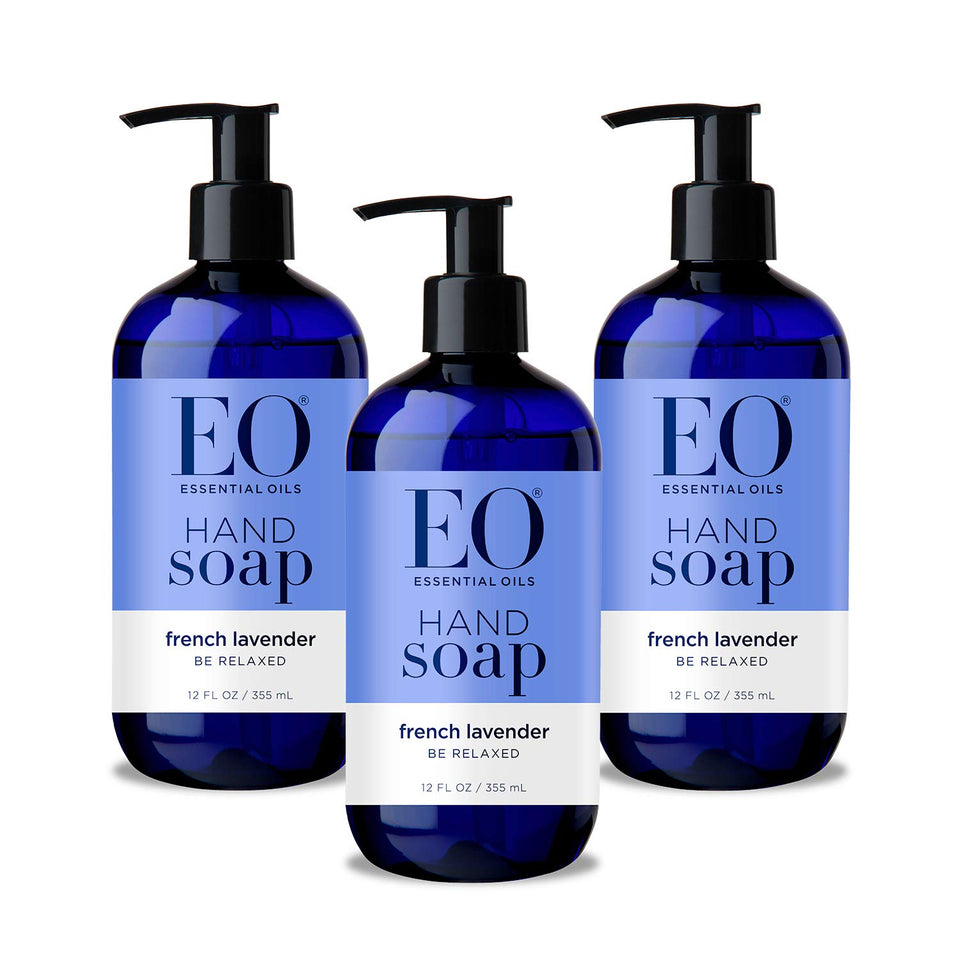 EO lavender hand soap bottle emitting a calming floral scent for daily cleansing.
