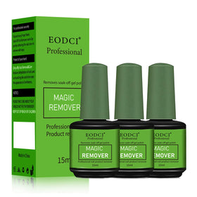 Eodci Magic Nail Polish Remover bottle closeup shows quick gel removal for home use.