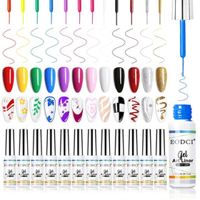 Eodci Nail Art Gel Liner Set color swatches show vibrant options for quick, eye-catching manicures.