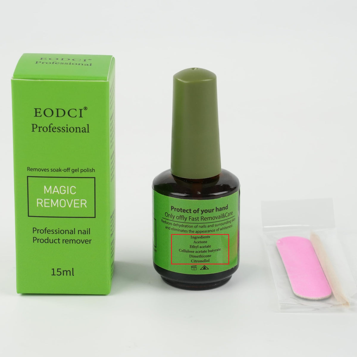 Eodci Nail Remover packaging emphasizes a mess-free home manicure experience.