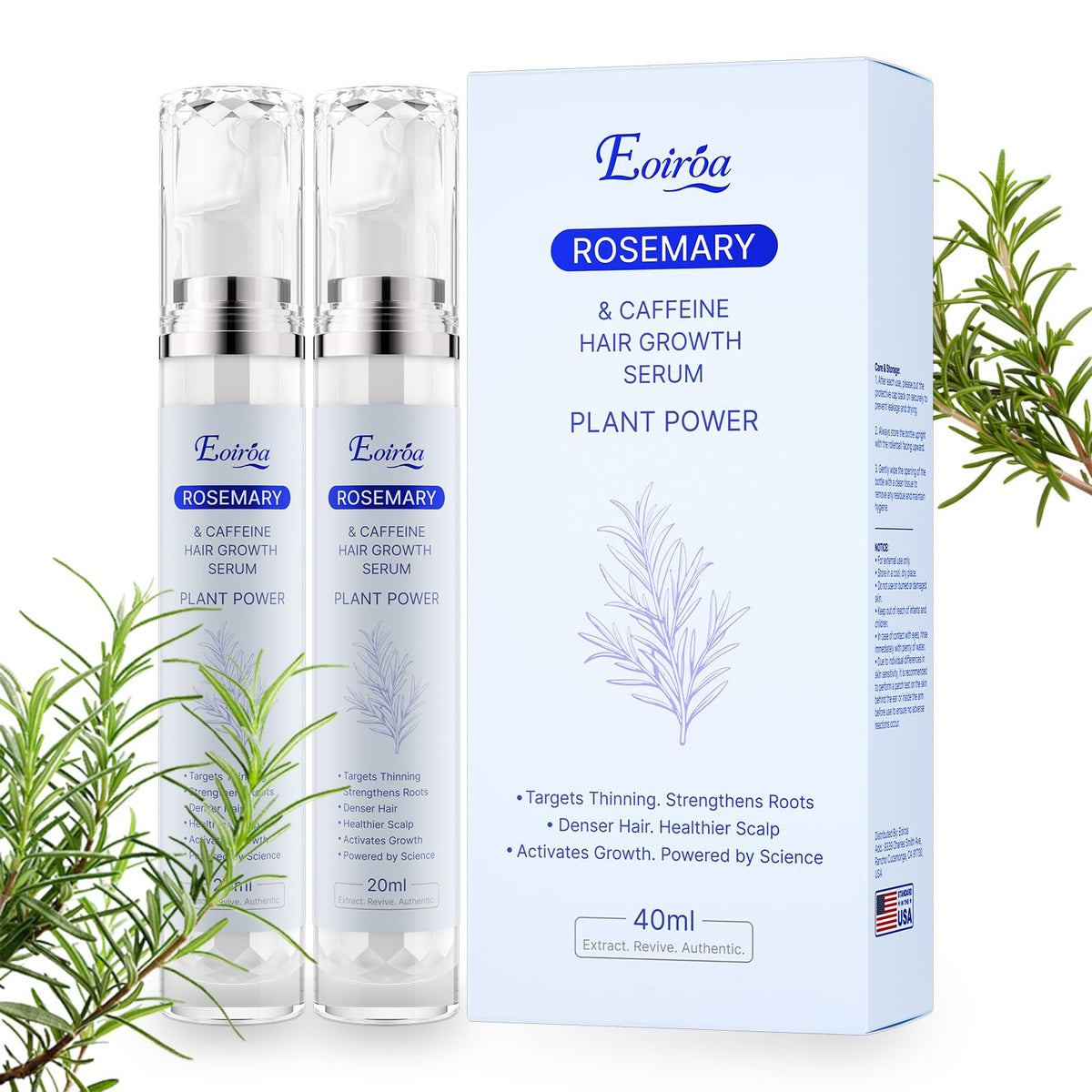Eoiroa rosemary oil hair growth serum roll-on for precise thinning-area application.