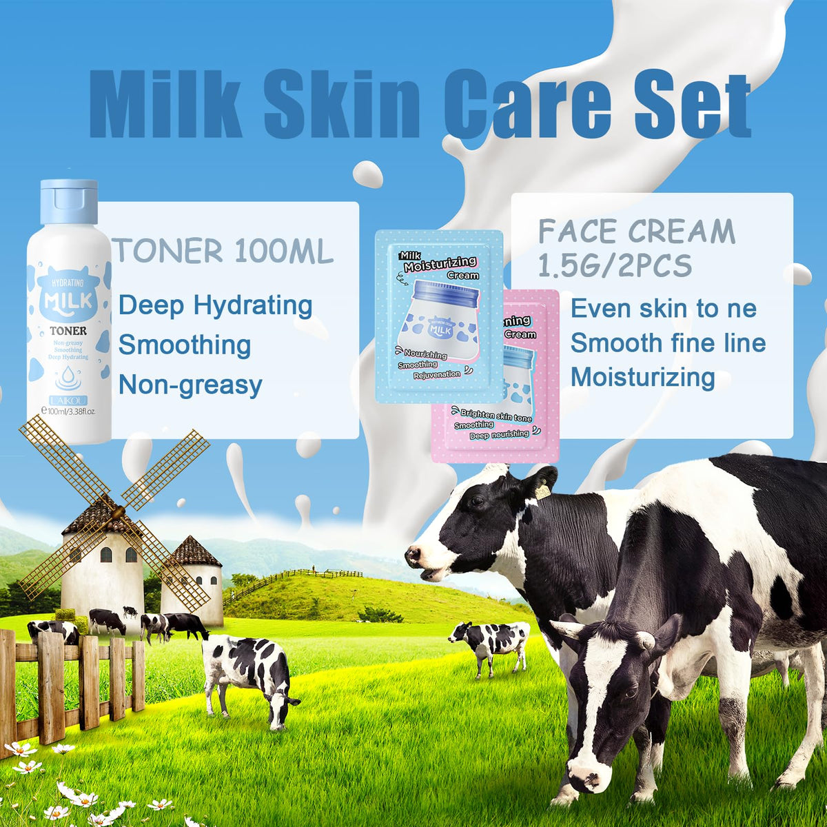 EONFAVE Milk Skin Care Set serum; lightweight nourishment for smooth, healthy-looking skin.