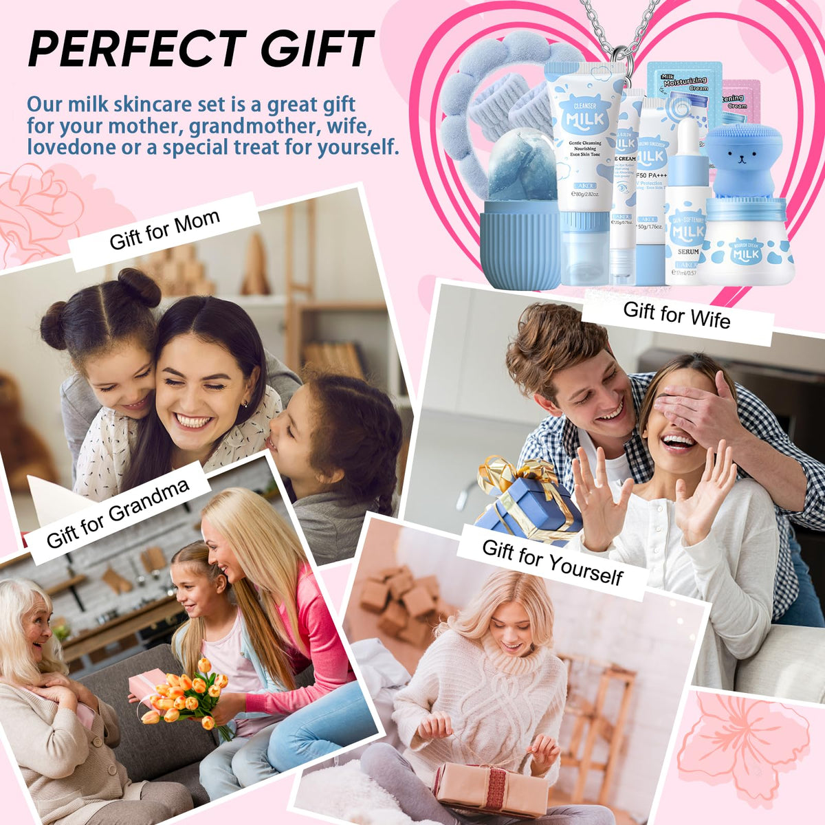 EONFAVE Milk Skin Care Set Ice Roller cools and relaxes skin.