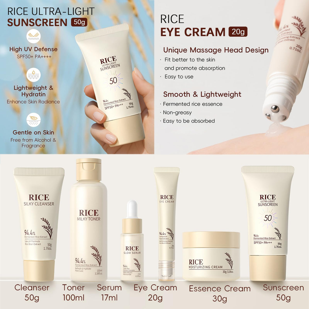 EONFAVE Rice Skincare Set sunscreen: lightweight daily protection for teen skin.