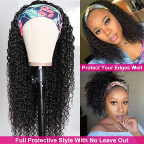 Eooma Human Hair Headband Wig 180 density showcases full, voluminous look.