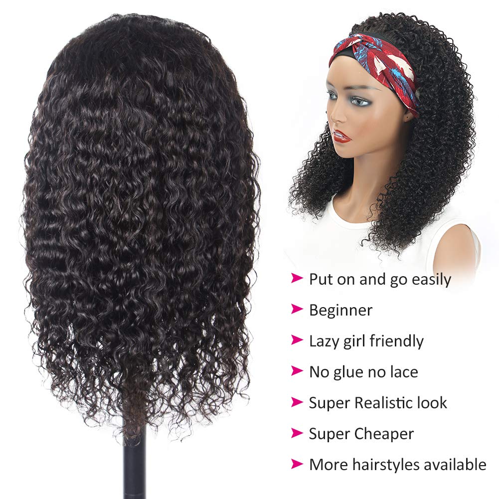 Eooma Kinky Curly Headband Wig No Gel front view highlights natural hairline.