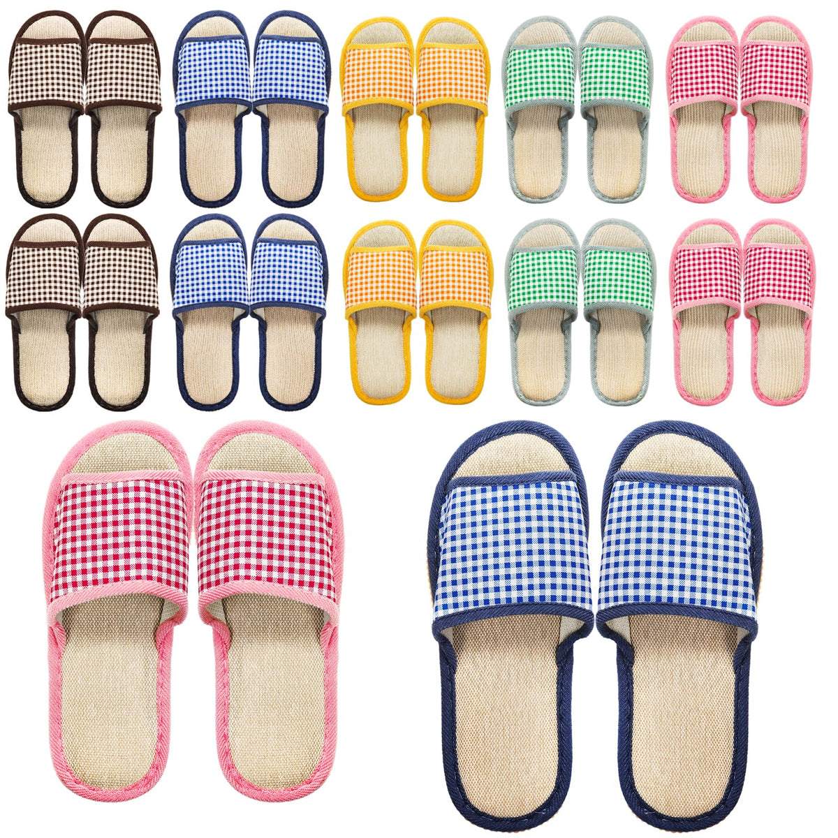 Eorbow 10-pairs pack, breathable linen cotton slippers for guest comfort