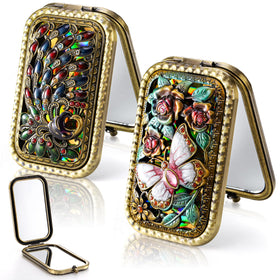 Eorbow butterfly compact mirror closed, portable touch-up companion.