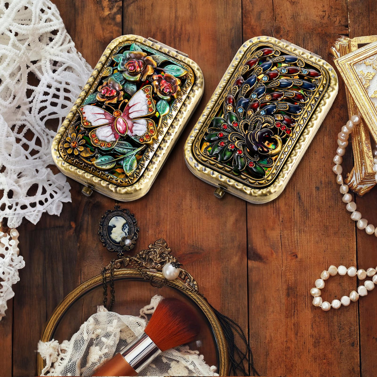 Eorbow foldable metal mirror gold open, lightweight travel essential.