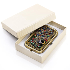 Eorbow peacock compact mirror open, two-sided design for quick checks.