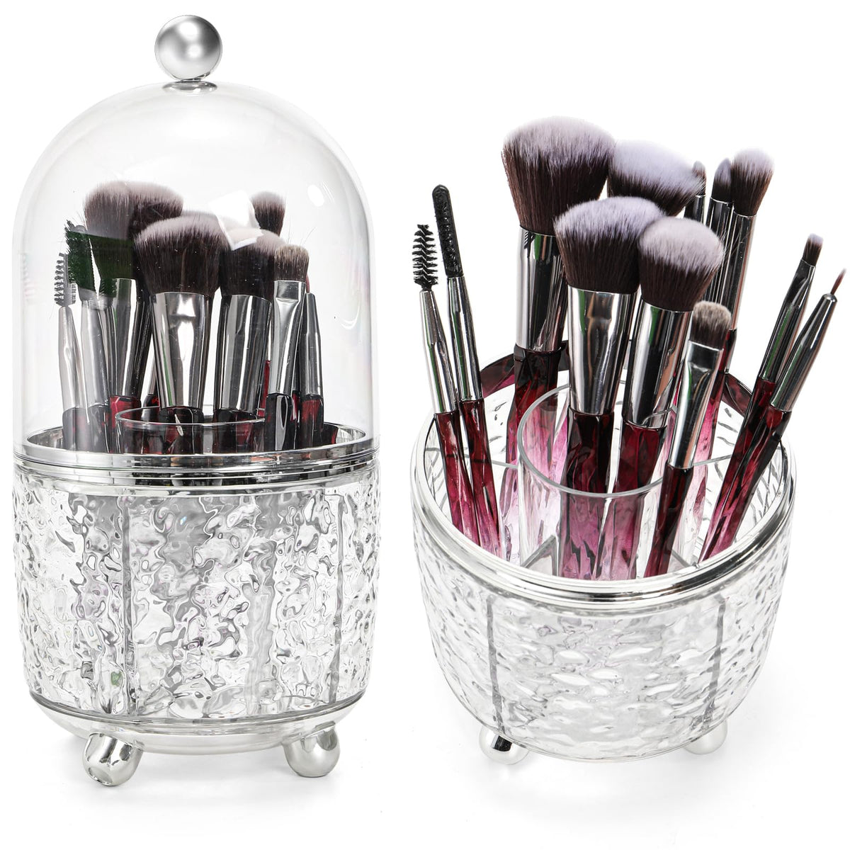 Eorbow rotating makeup brush holder with dustproof lid keeps tools clean and organized