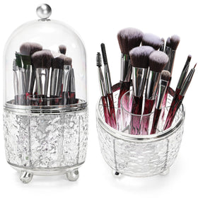 Eorbow rotating makeup brush holder with dustproof lid keeps tools clean and organized