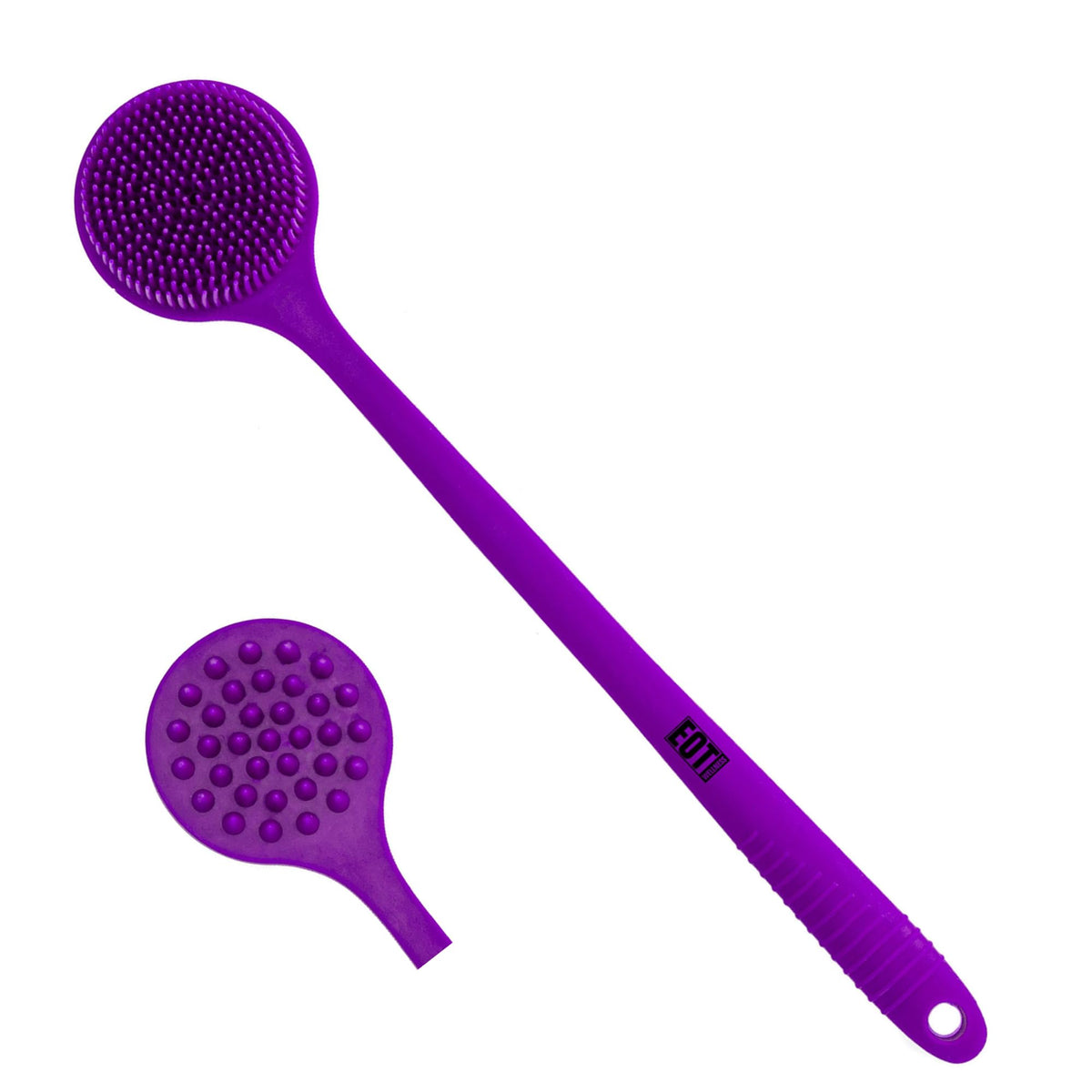 EOT Wellness Bendable back scrubber, purple color, easy reach for back cleansing.