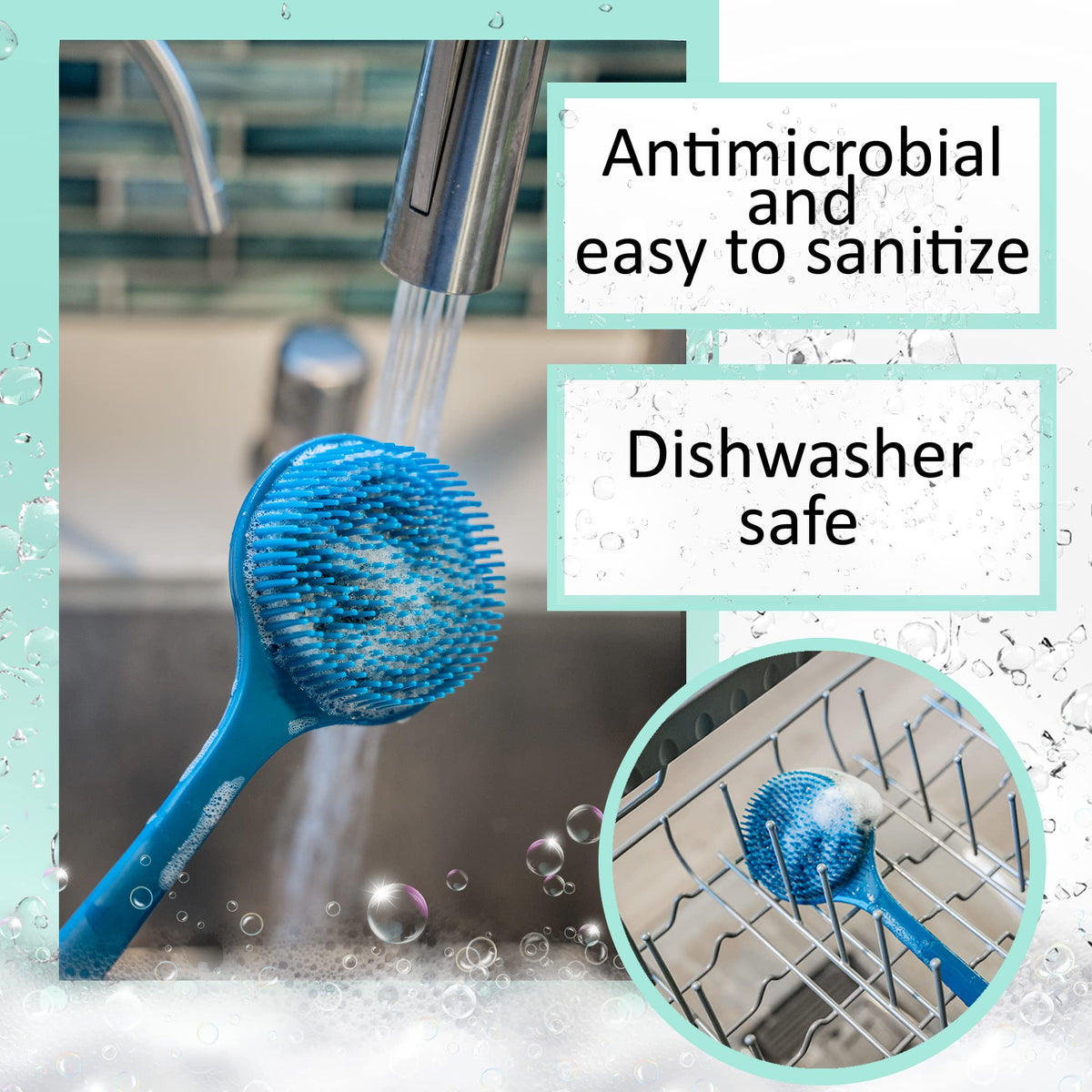 EOT Wellness purple back scrubber adds a stylish touch to showers.