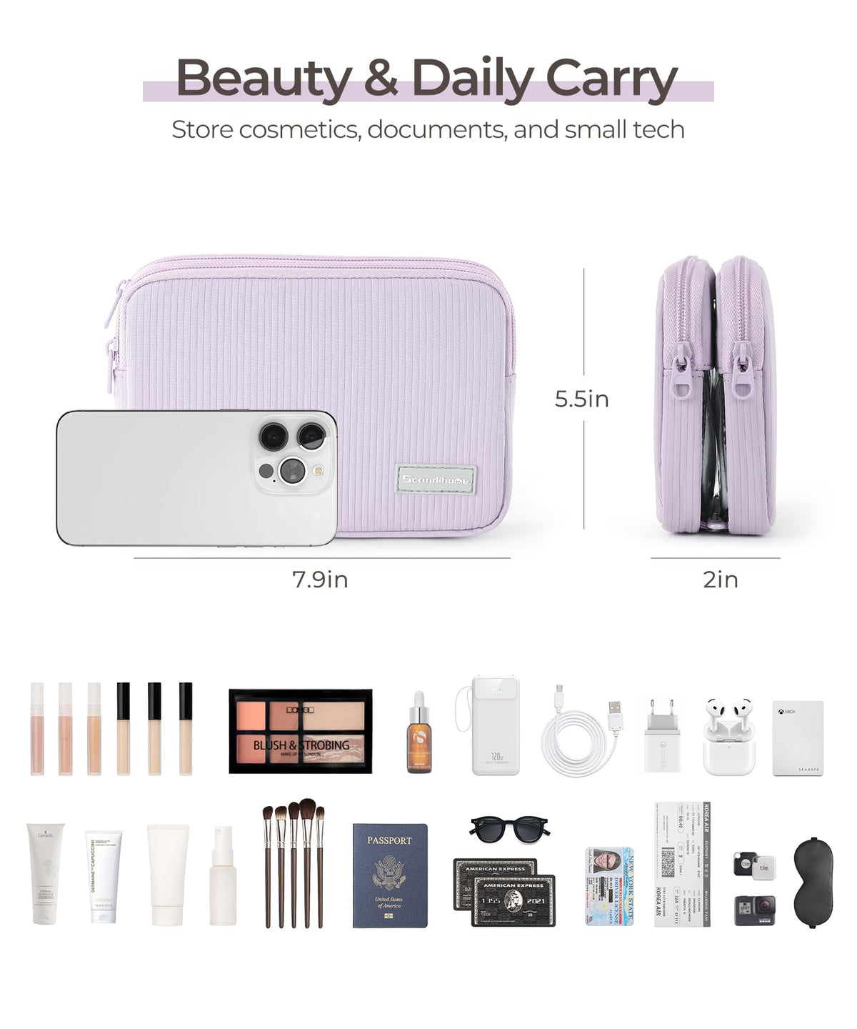 EPEDAL24 Preppy Makeup Bag 2 in 1 layout ideal for gym or office use.