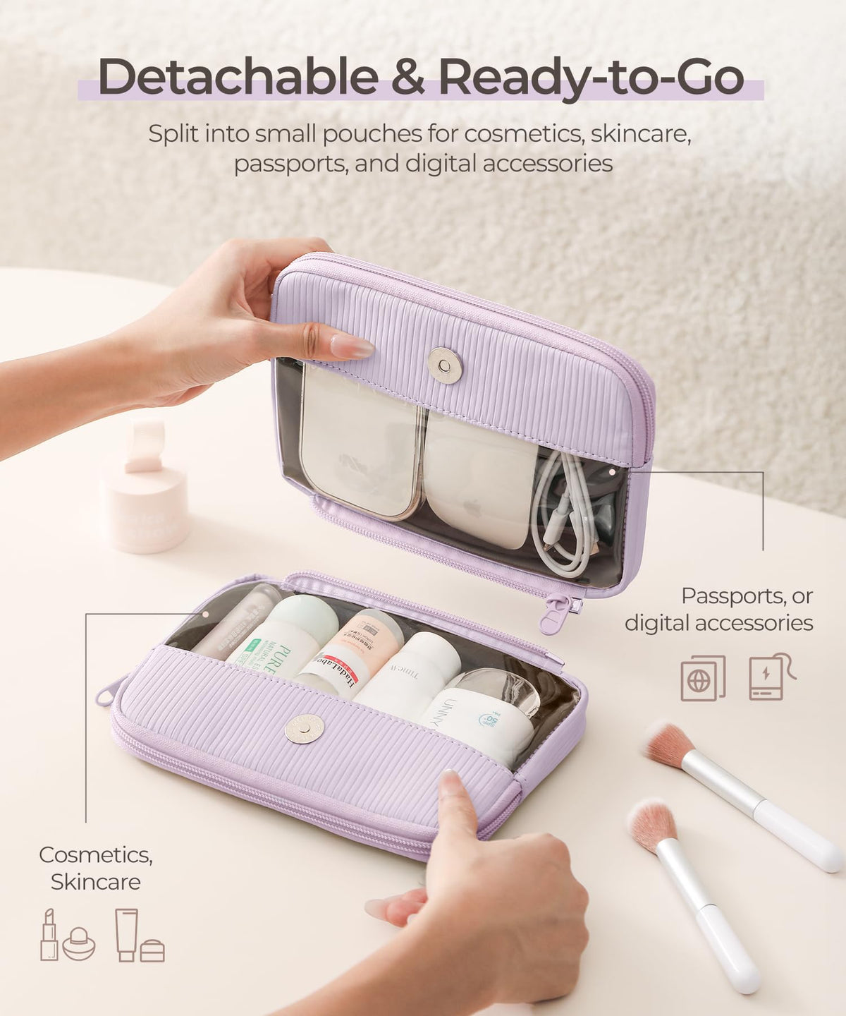 EPEDAL24 Preppy Makeup Bag clear side panel aids quick identification.