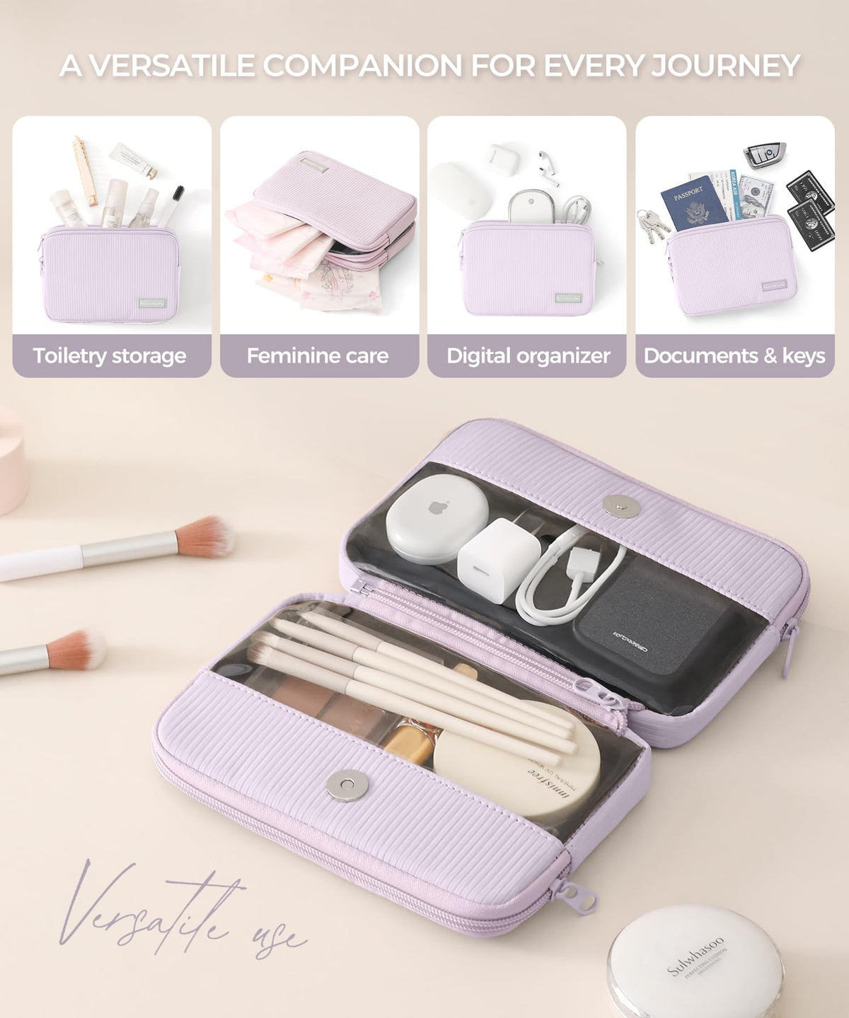 EPEDAL24 Preppy Makeup Bag waterproof corduroy fabric guards contents.