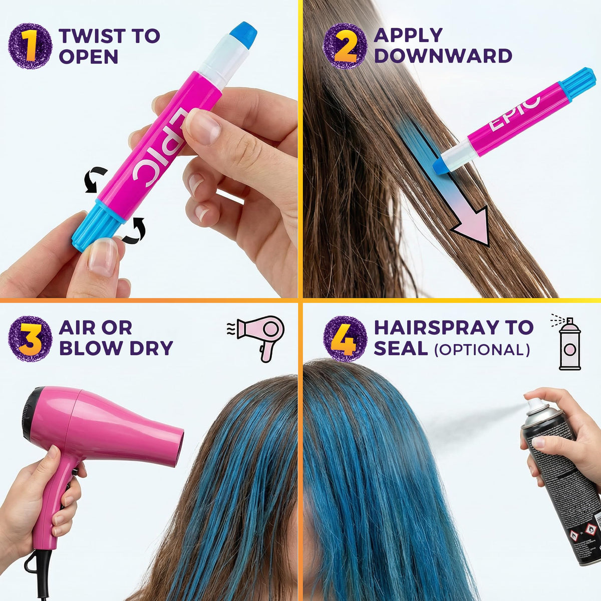 Epic Hair Chalk washes out with shampoo for quick style changes