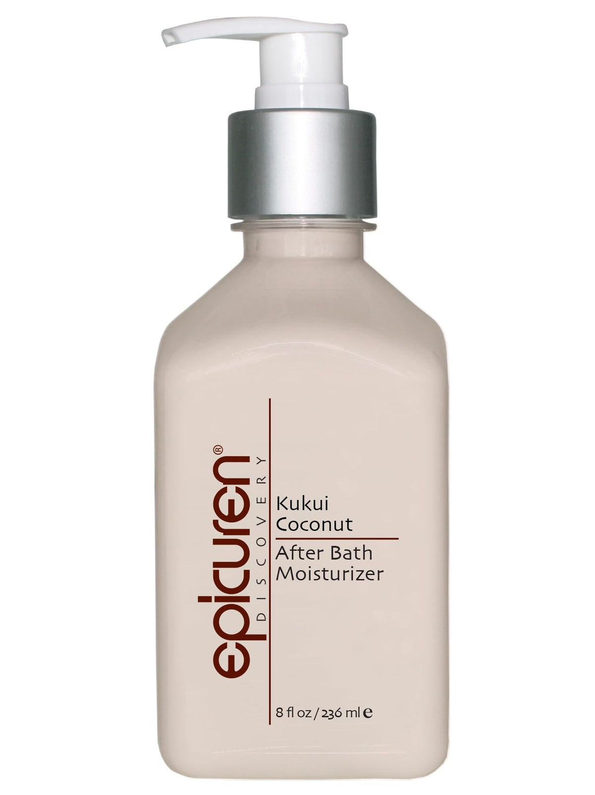 Epicuren Discovery Kukui Coconut After Bath bottle close-up highlighting hydration.