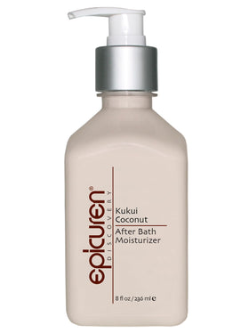 Epicuren Discovery Kukui Coconut After Bath bottle close-up highlighting hydration.