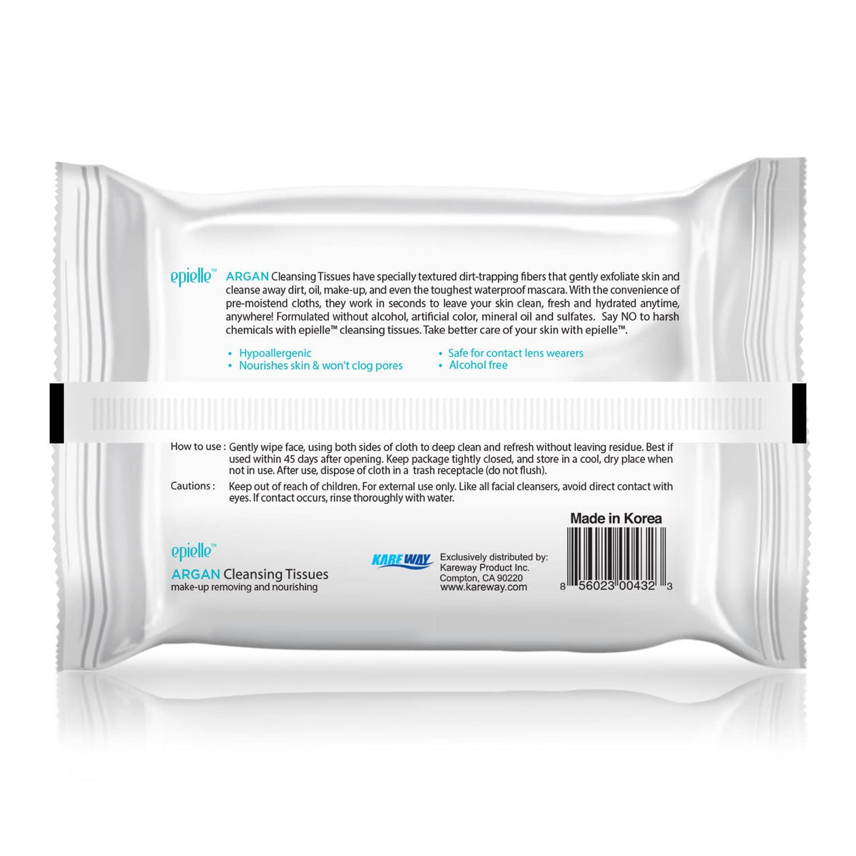 Hypoallergenic Epielle Argan Oil Makeup Remover Wipes packaging