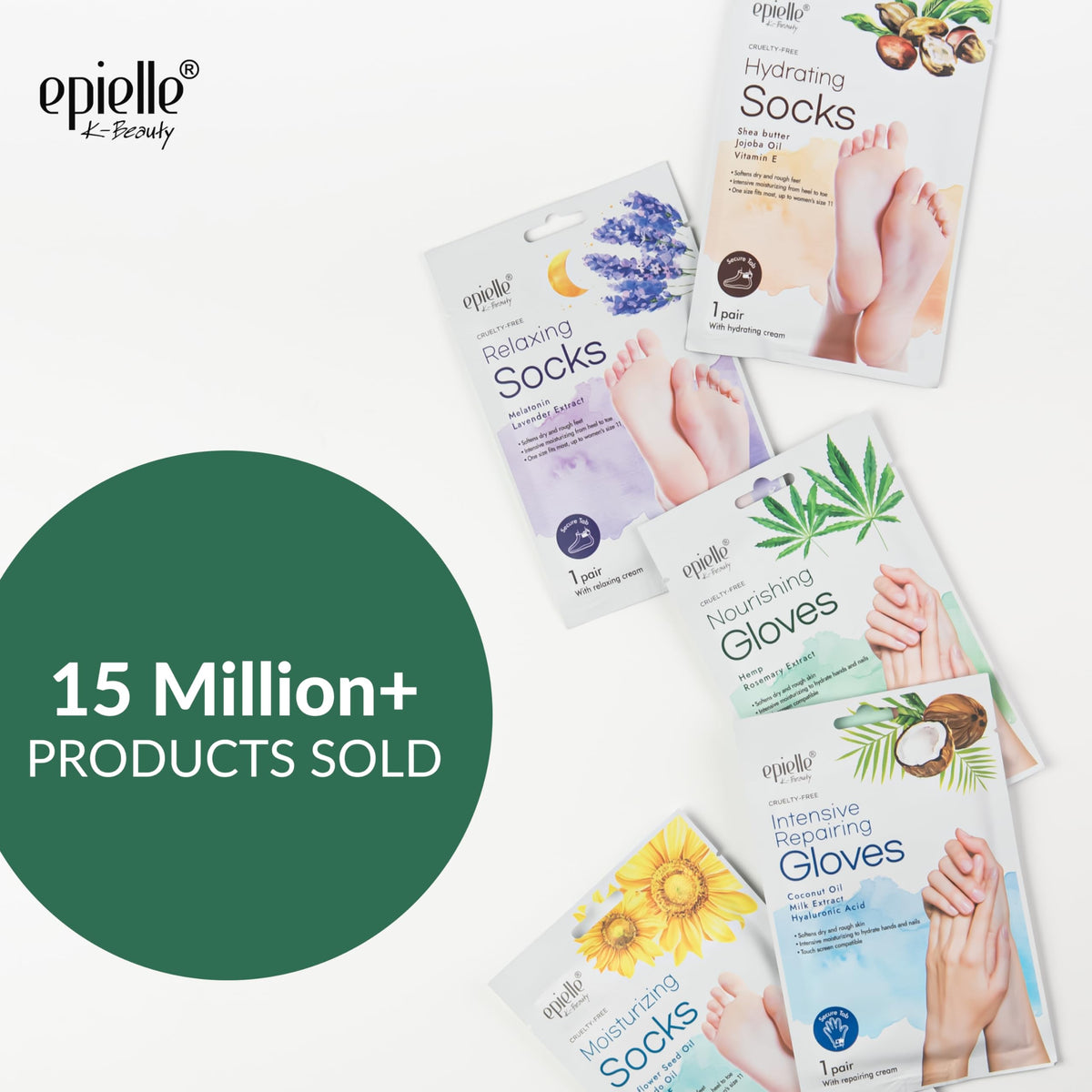 Epielle foot mask packaging close-up showing adhesive tabs for secure wear.