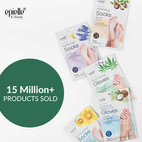 Epielle foot mask packaging close-up showing adhesive tabs for secure wear.