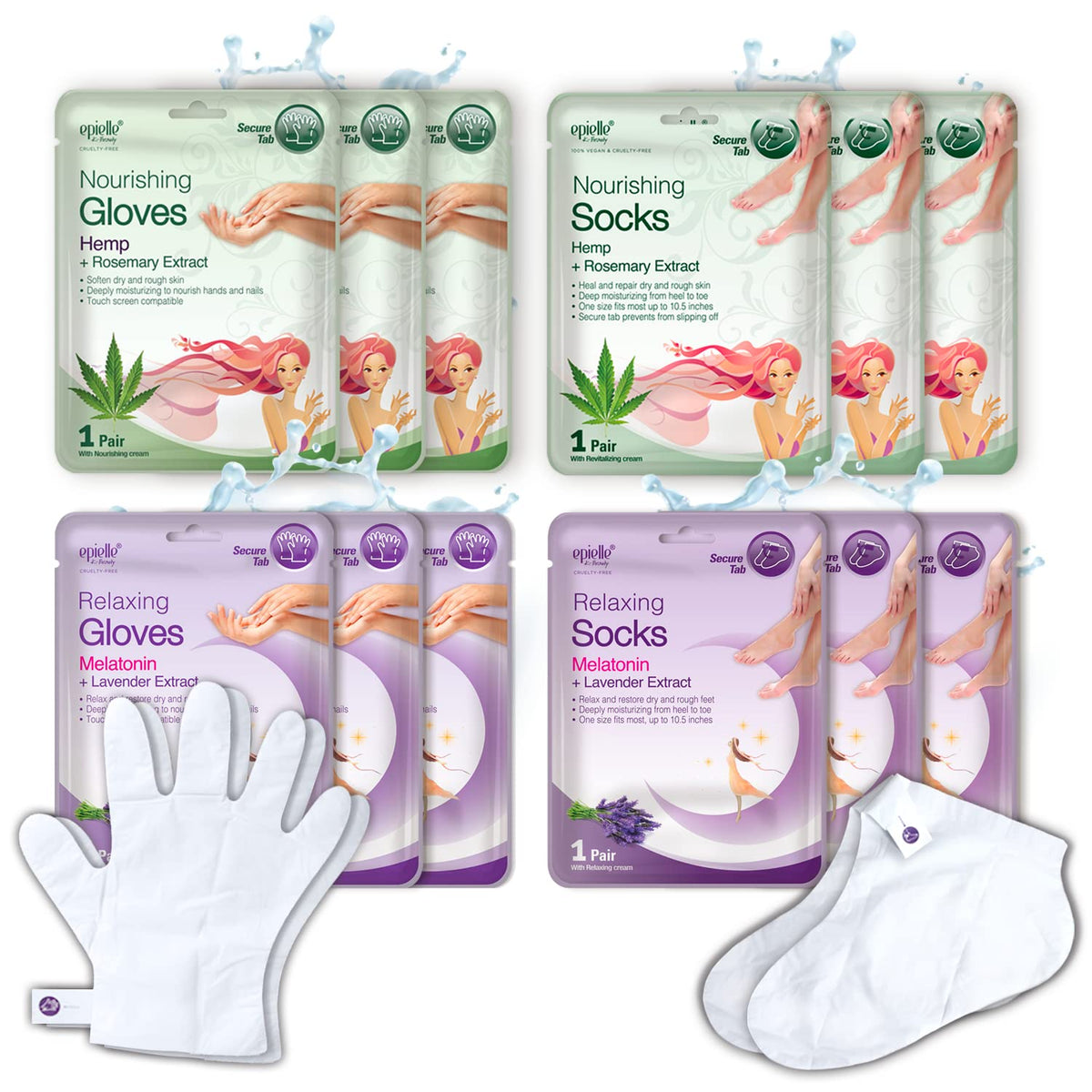 Epielle moisturizing gloves close-up delivering deep hydration for dry skin.