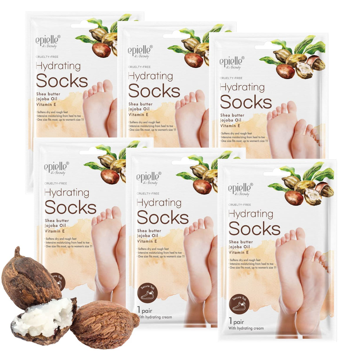 Epielle hydrating foot mask packaging shown for at-home spa convenience