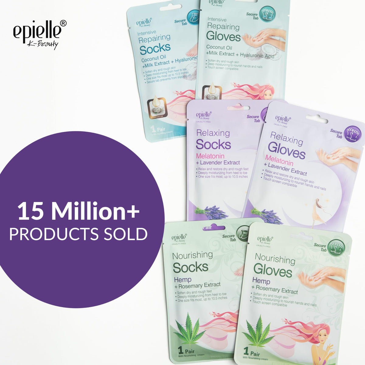 Epielle moisturizing socks close-up showing nourishing care for feet.