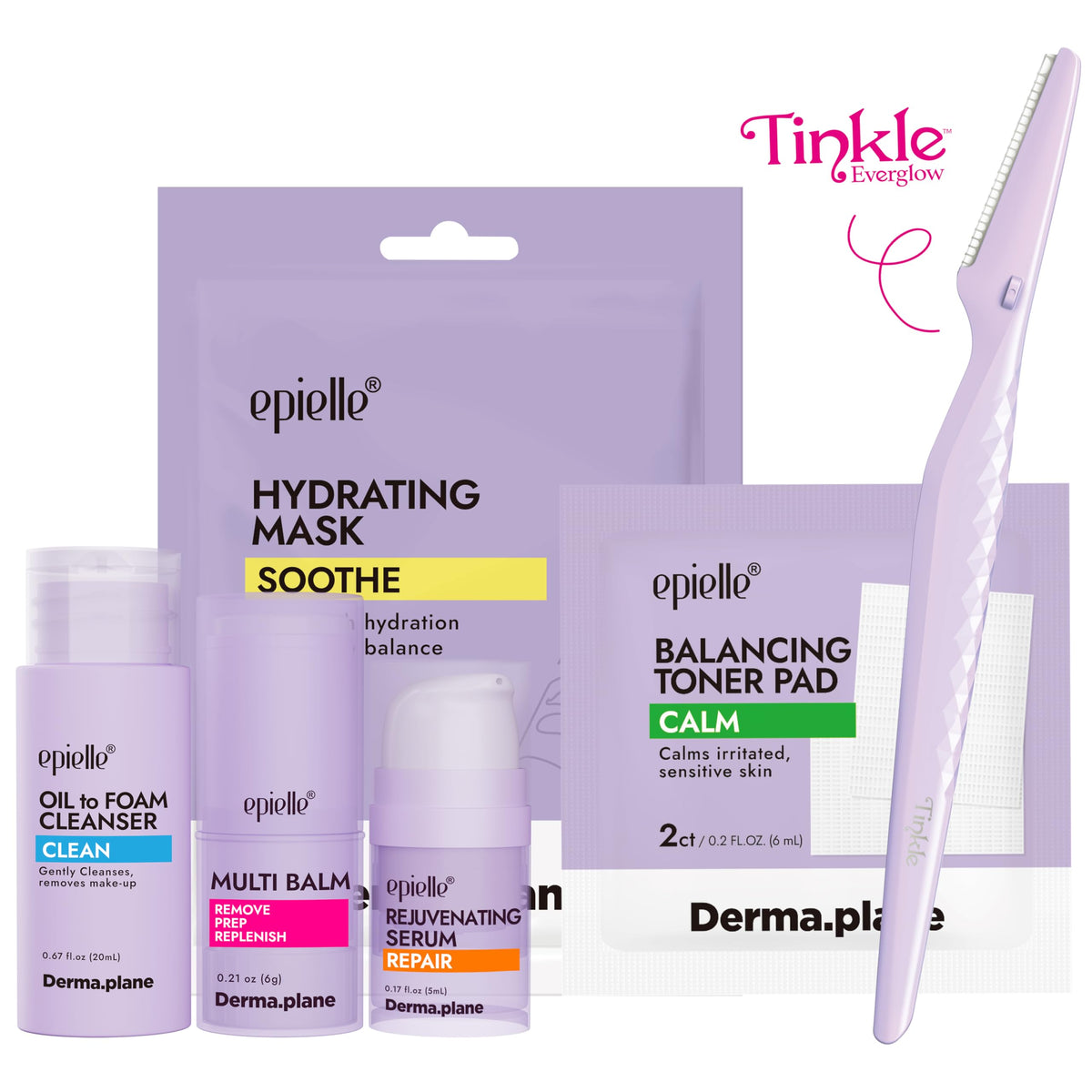Epielle Tinkle dermaplane tool gliding smoothly during peach fuzz removal for a smoother complexion.