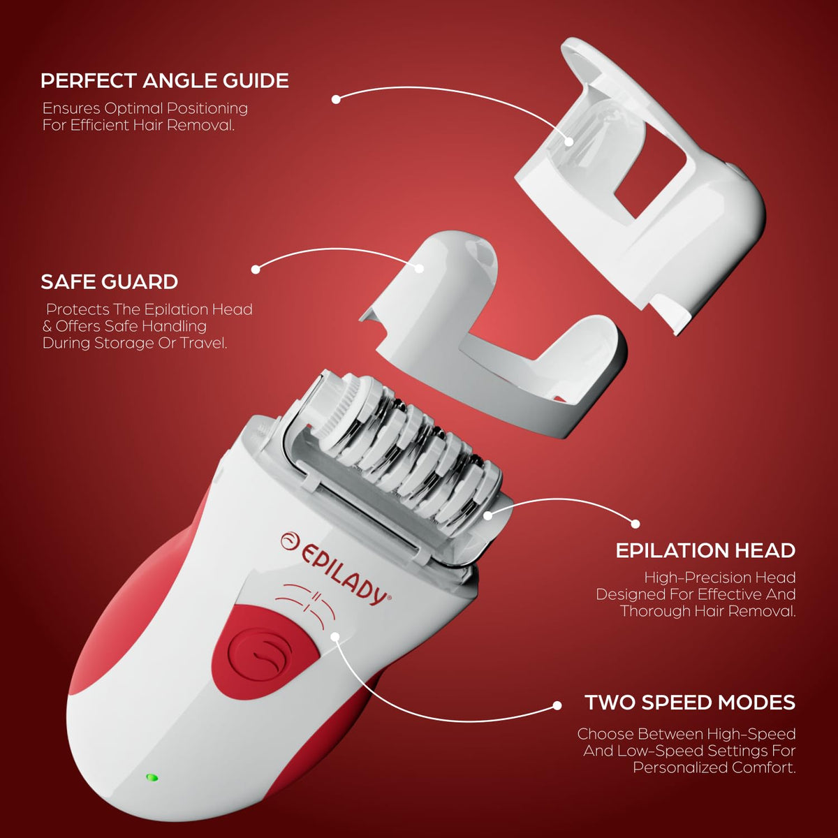 Epilady Legend 4 skin-friendly action reduces irritation versus shaving.