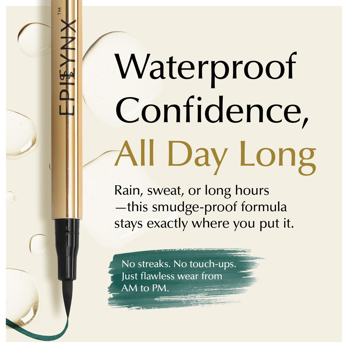 EPILYNX liquid eyeliner swatch displays waterproof pigment