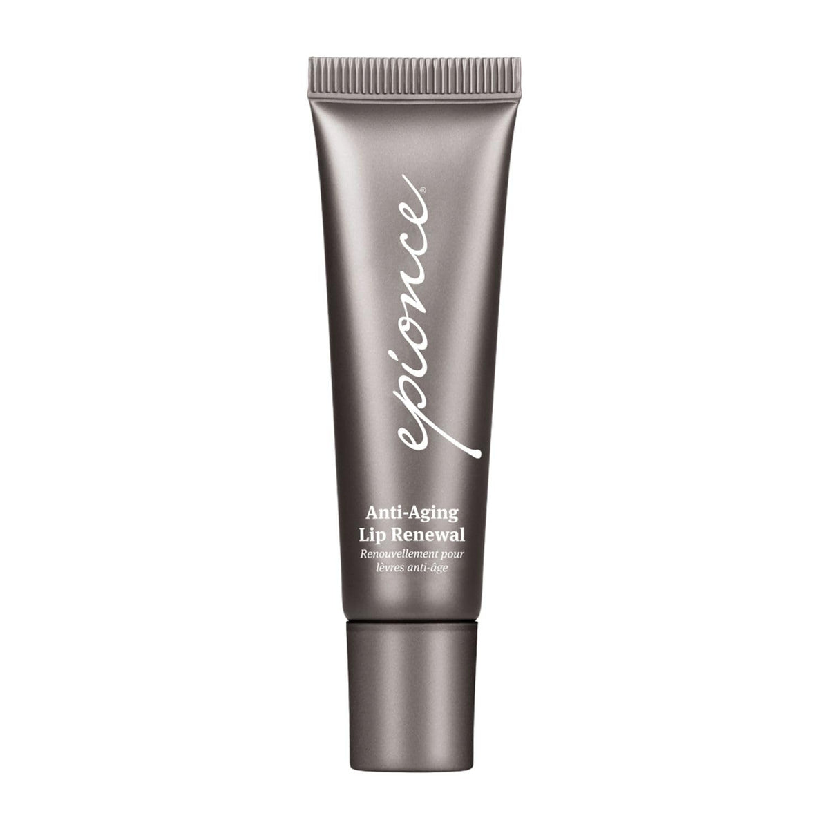 Epionce Anti-Aging Lip Renewal tube close-up showing hydrating formula for smoother lips.