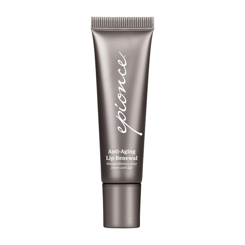 Epionce Anti-Aging Lip Renewal tube close-up showing hydrating formula for smoother lips.