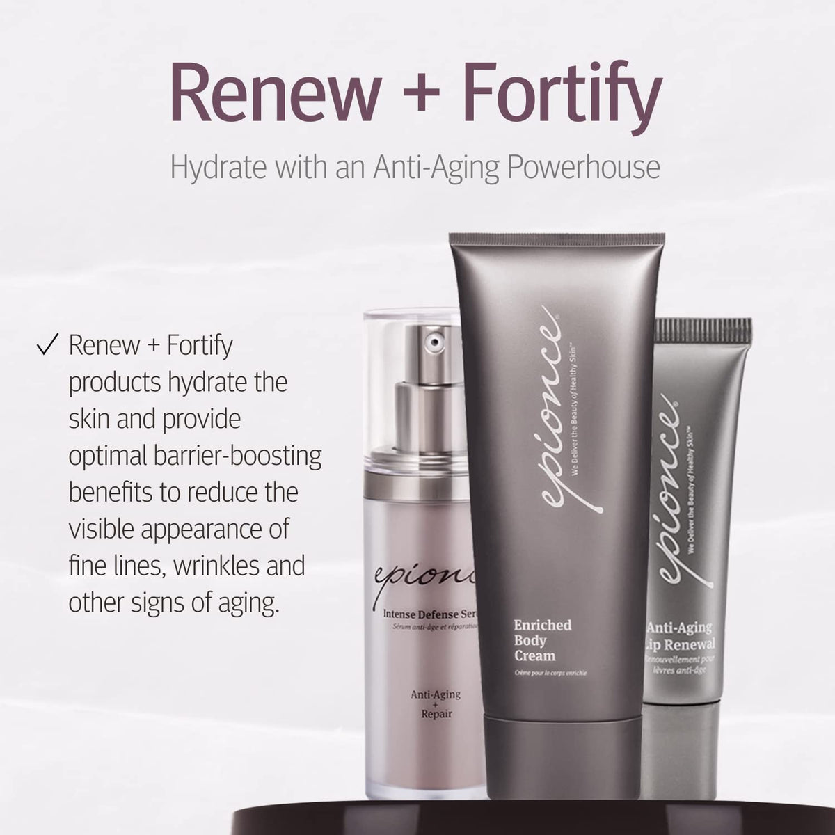 Epionce Enriched Body Cream supports psoriasis symptom relief.