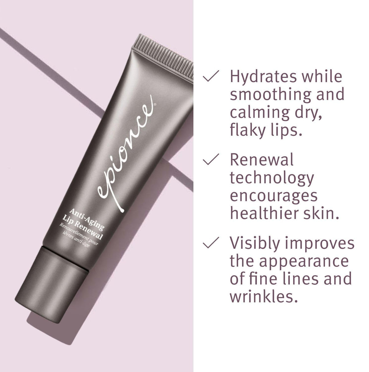 Epionce Lip Renewal application on lips demonstrating even coverage.