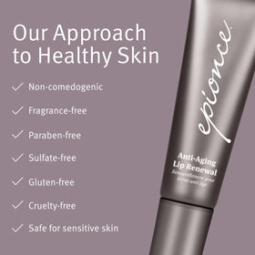 Epionce Lip Renewal bottle label visible to emphasize dermatologist skincare.