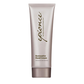 Epionce Restorative Hand Cream bottle shows non-greasy hydration for daily use