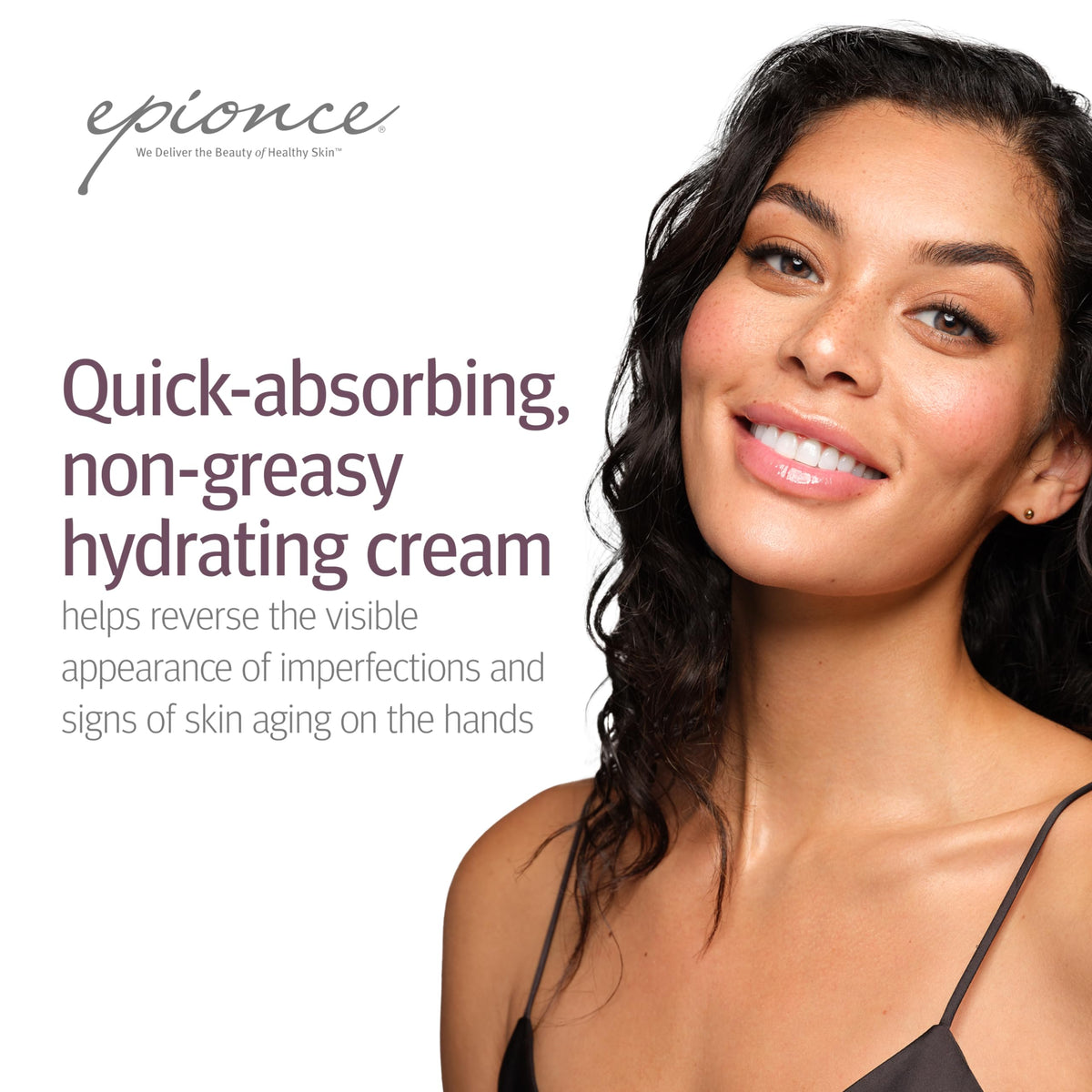 Epionce Restorative Hand Cream in palm demonstrates fast hydration