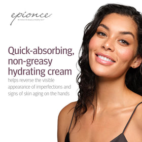 Epionce Restorative Hand Cream in palm demonstrates fast hydration