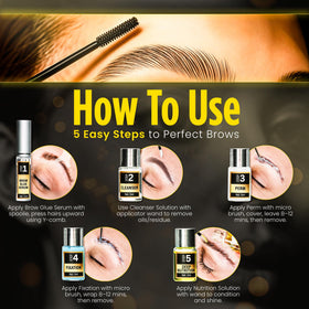 Epocha Brow Kit includes brushes and combs for precise shaping.