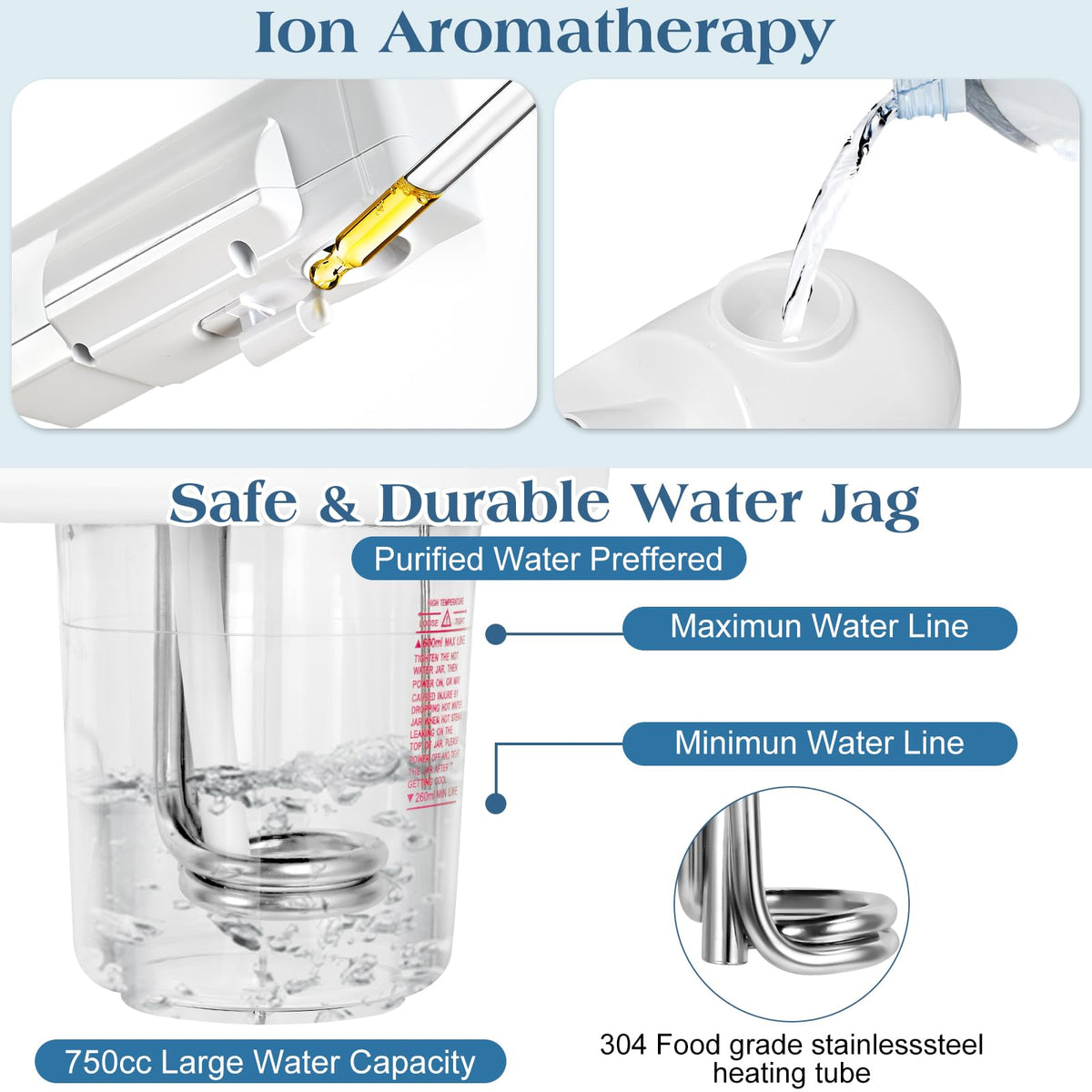Eprince 750cc water tank enables longer steam sessions between refills